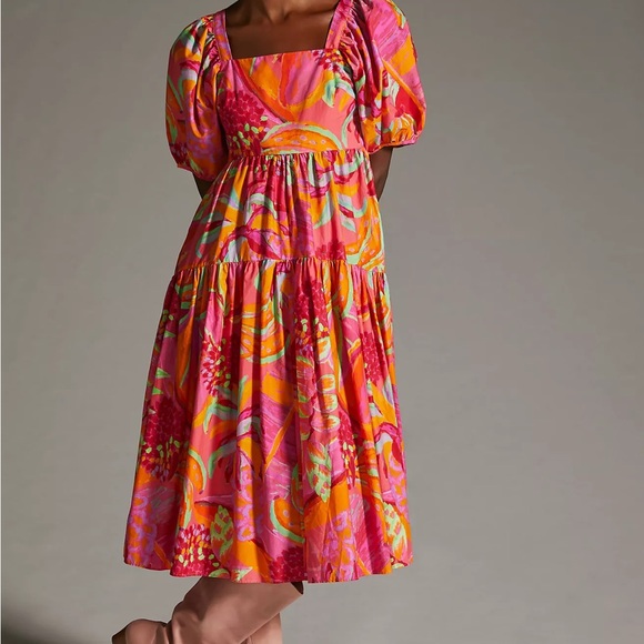 Anthropologie Farm Rio Tropical Puff-Sleeve Midi Dress - Picture 6 of 16